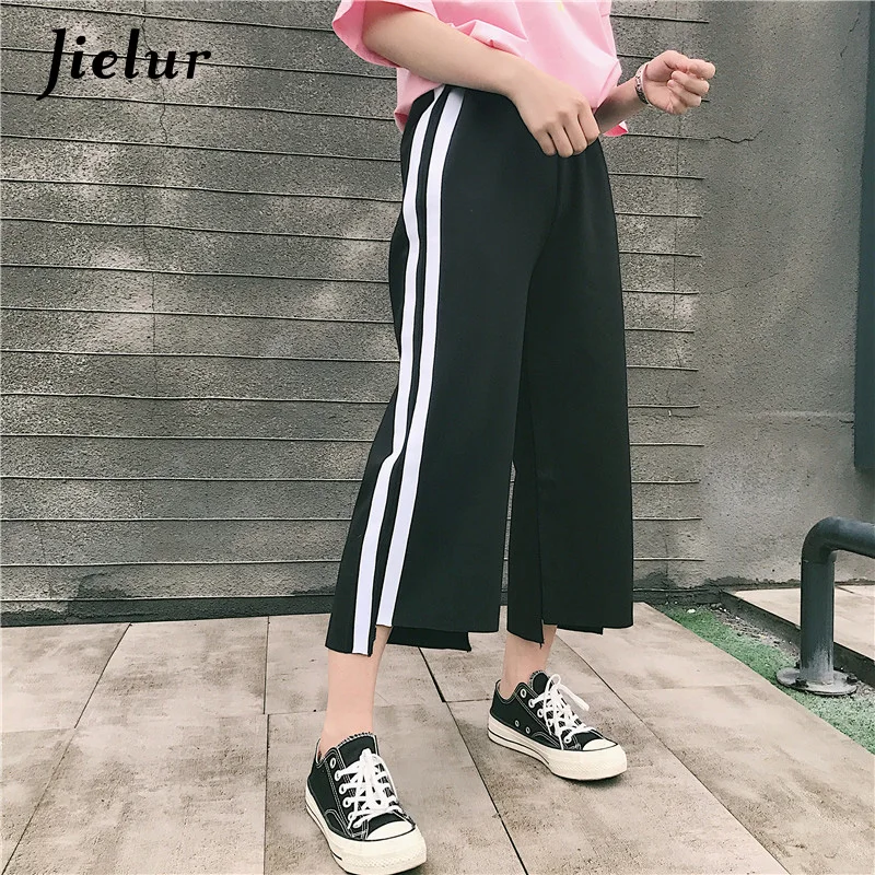 Jielur 2020 Весенние Новые повседневные Черные Брюки с широкими штанинами Женская
