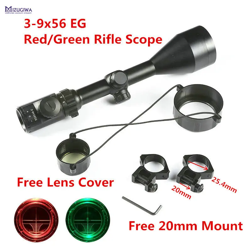 3-9x56 EG Tactical Red and Green Illuminated Optics Sniper Riflescope Reticle Optical Sight Hunting Rifle Scope 20mm Rail Mount | Спорт и
