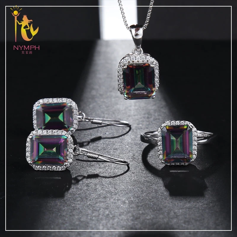 Женское колье из серебра 925 пробы с радужным Мистик топазом|nymph jewelry|party party partyparty
