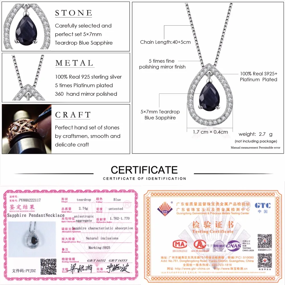 Женское ожерелье из серебра 925 пробы с сапфировым камнем|jewelry necklace|jewelry silver