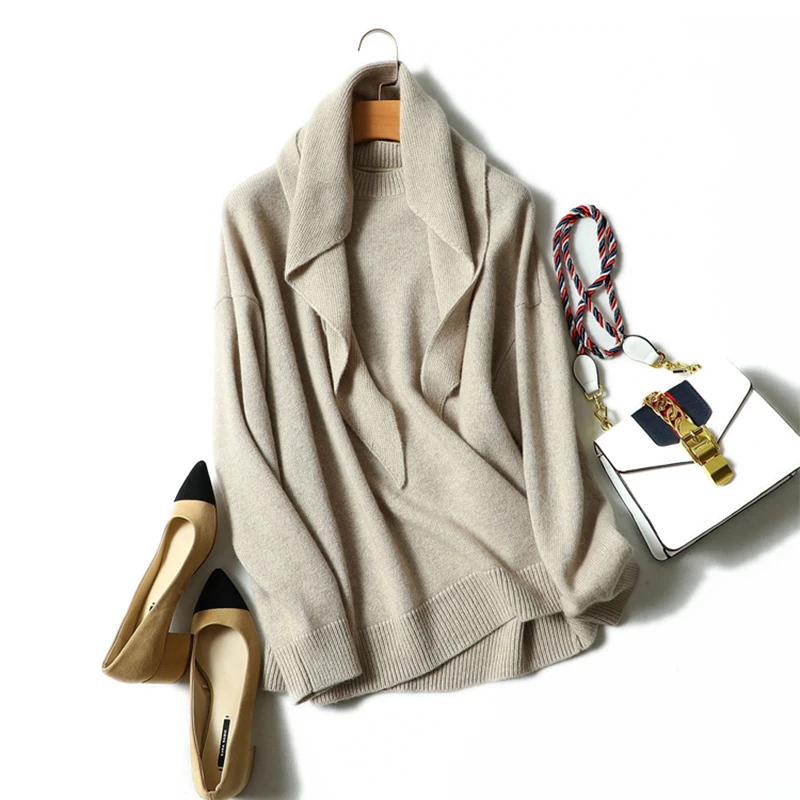 

Женский Однотонный свитер из 100% кашемира, с круглым вырезом и длинными рукавами, 3 цвета, трикотажный пуловер высокого качества, 2018