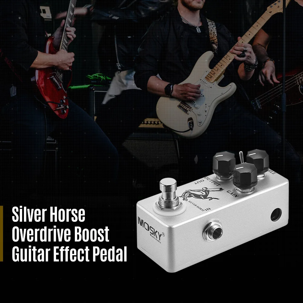 MOSKY Серебряный/золотой лошадь гитарная педаль Overdrive Boost полная металлическая