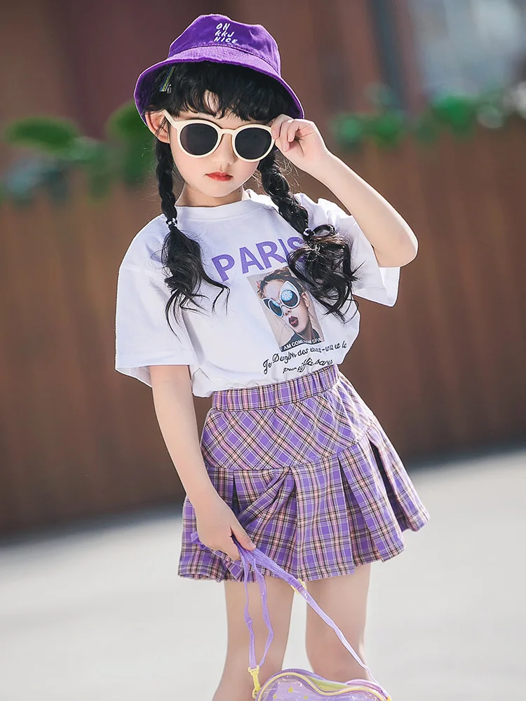 2019 г. Новая летняя одежда для маленьких девочек спортивный костюм детей школьная