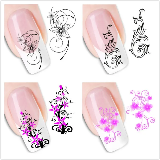 

wholesale 3D Temporary Tattoos Water Transfer Nail Sticker Beauty Wraps Foil Nail Art Decals 500packs/lot free EMS/DHL shipping