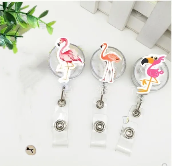 Выдвижной Бейдж с фламинго высококачественный акриловый бейдж для студентов и
