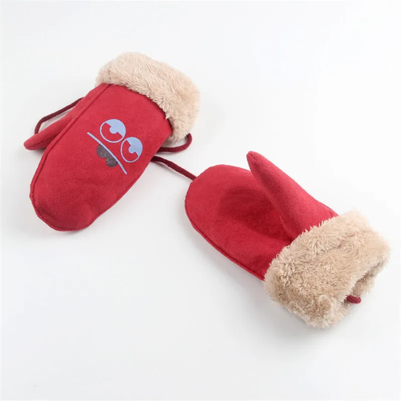 Новые детские перчатки на осень и зиму бархатные с принтом Больших Глаз плюшевые