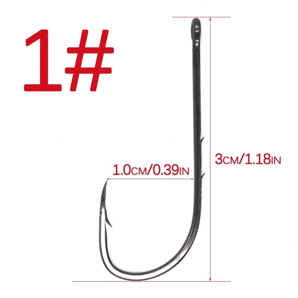 1 50 шт./лот рыболовный крючок с длинным хвостовиком 1#-6/0# из высокоуглеродистой стали Острый колючий офсетный узкий крючок для приманки - Цвет: 1