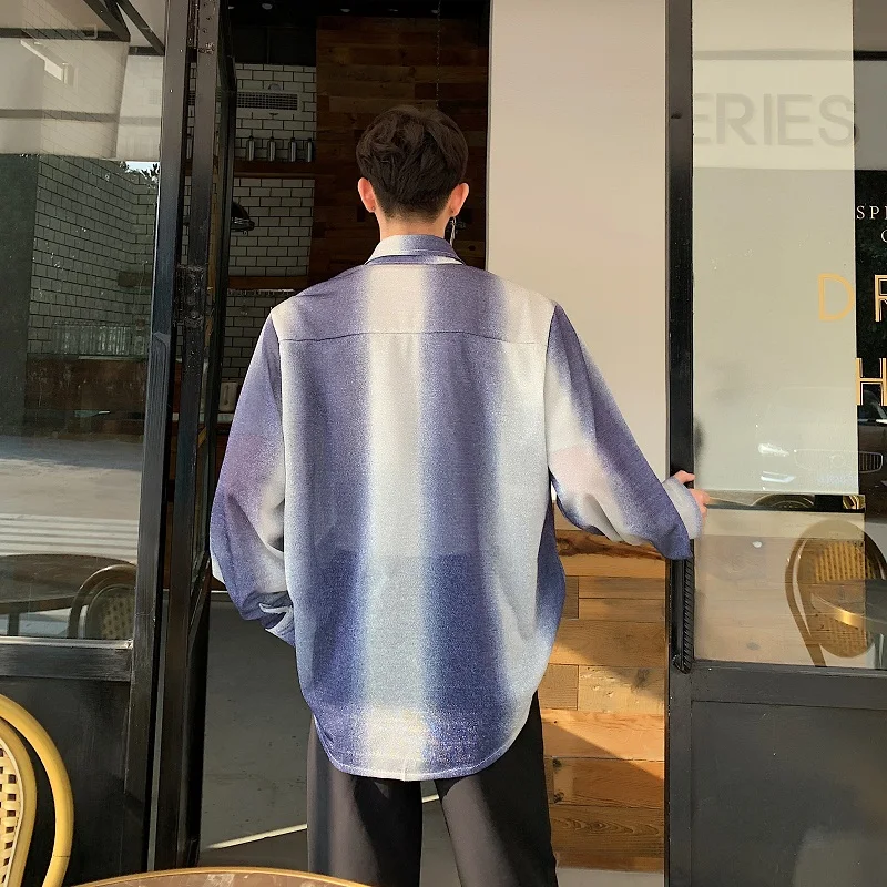 M-XXL!!Spring and autumn gradient color printing dyeing loose long-sleeved shirt tide brand men's temperament net red shirt. | Мужская