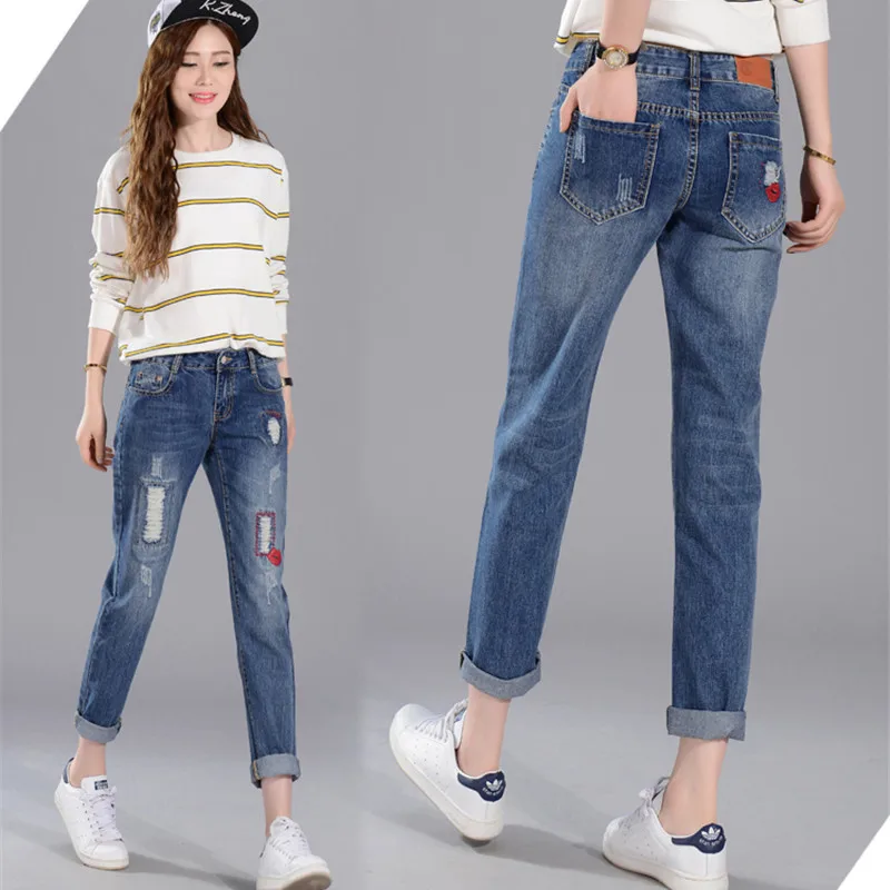 Женские брюки, узкие джинсовые штаны-шаровары, Женские джинсы-бойфренды с высокой талией для мам, женские джинсовые брюки с эффектом пуш-ап, C291