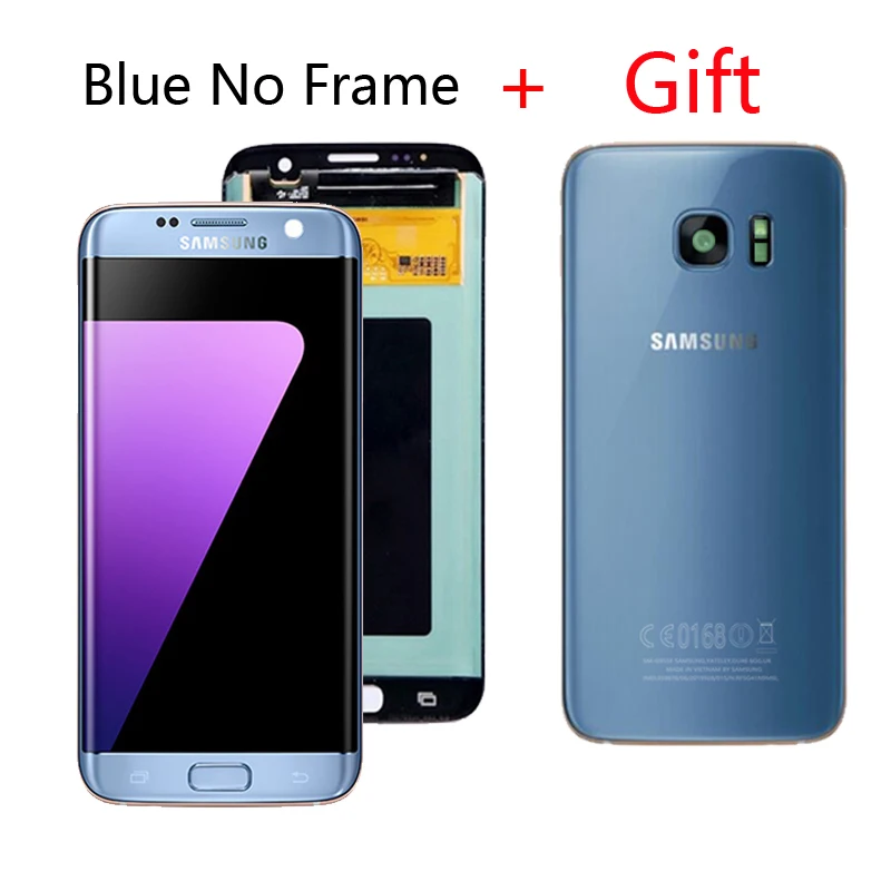 Blue No Frame ЖК-дисплей 5,5 ''с функцией сгорания теней для SAMSUNG Galaxy S7 Edge G935 G935F G935FD, сенсорный ЖК-экран с подарком, задняя крышка S7edge - Цвет: Blue No Frame