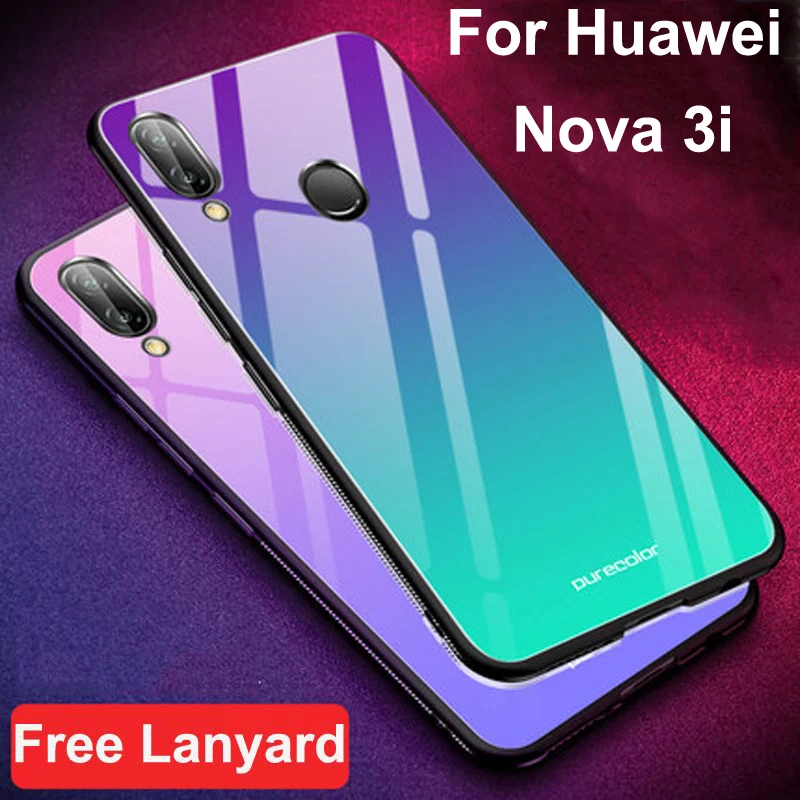 

Чехол для Huawei Nova 3i, градиентное закаленное стекло + чехол с мягкими краями 6,3 дюйма для Huawei Nova 3 i nova3i, стеклянные чехлы для телефонов