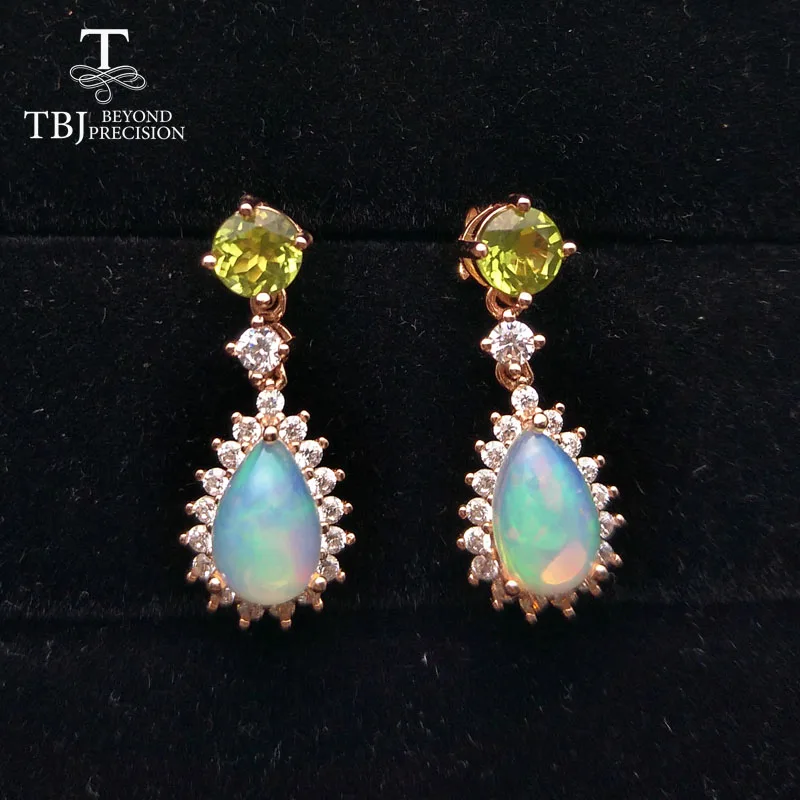 Модные серьги TBJ из серебра 925 пробы с натуральным Перидотом и эфиопским