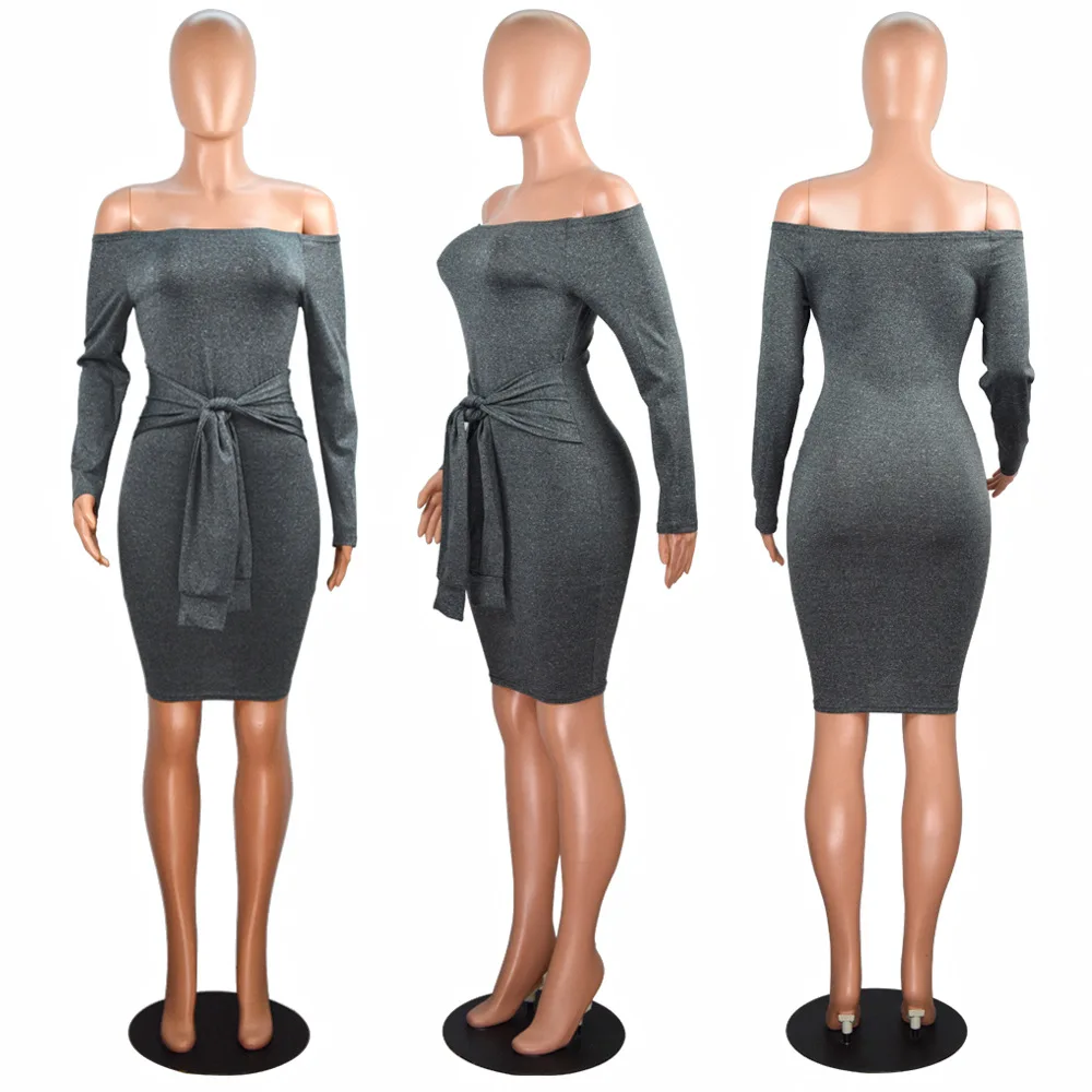 

Autumn outfit sexy waist bandage collar word dress