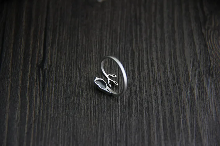 C&R 925 Sterling Silver Rings for Women Art vintage Thai silver bird leaves opening ring Fine Jewelry Size 6-9 Adjustable | Украшения и