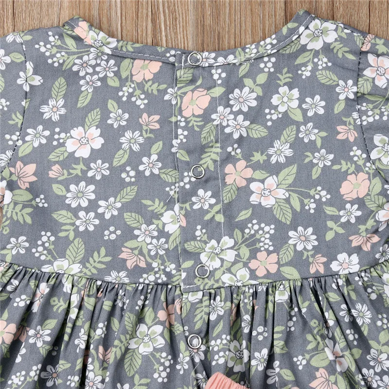 New Girls Clothes Set Gray Long Sleeve T-Shirt For Floral Print Tops Pink Shorts Kids Pant Children Headband Baby Girl | Детская одежда