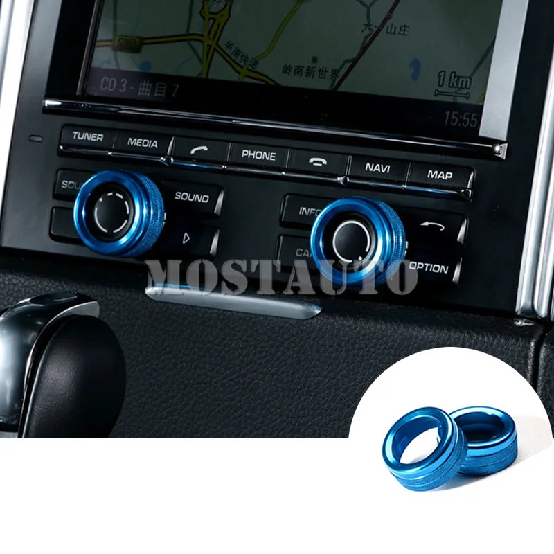 Inner Centre Console AC &amp Sound Volume Knob Cover For Porsche Panamera 2010-2016 2pcs Silver/Blue/Red Car Decor | Автомобили и