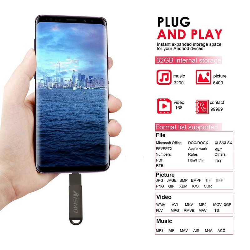 USB-флеш-накопитель 3 в 1 16-64 Гб для samsung S6 S7 S8 S9 A3 A5 A7 J3 J5 J7