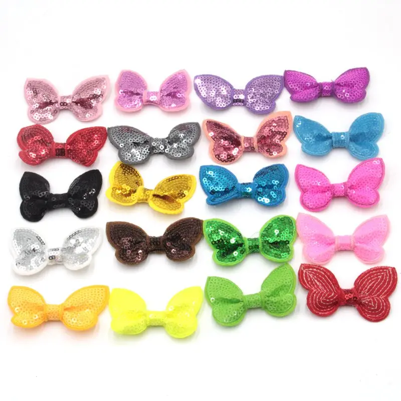 700pcs/lot DHL Free Shipping Hair Flower without Cips Sequin Bows Knot Appliqued Girls' Hair Accessories Sequin Hair Bows