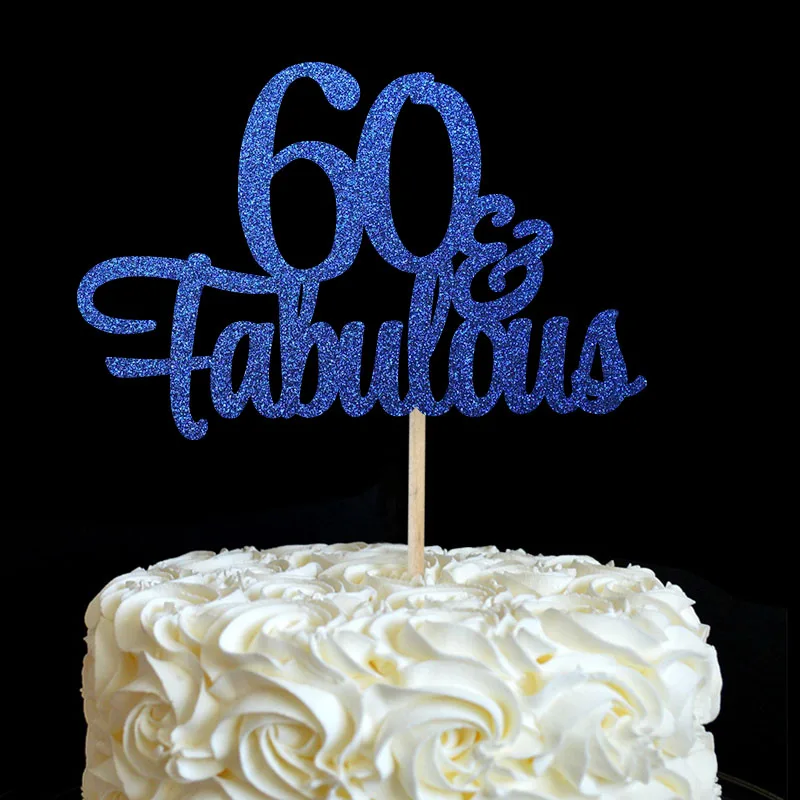 60th Blue Glitter 60& Сказочный торт Топпер 60th День Рождения украшения много цветов Блестящий аксессуар для кекса украшение на годовщину поставки - Цвет: 60th Blue Glitter