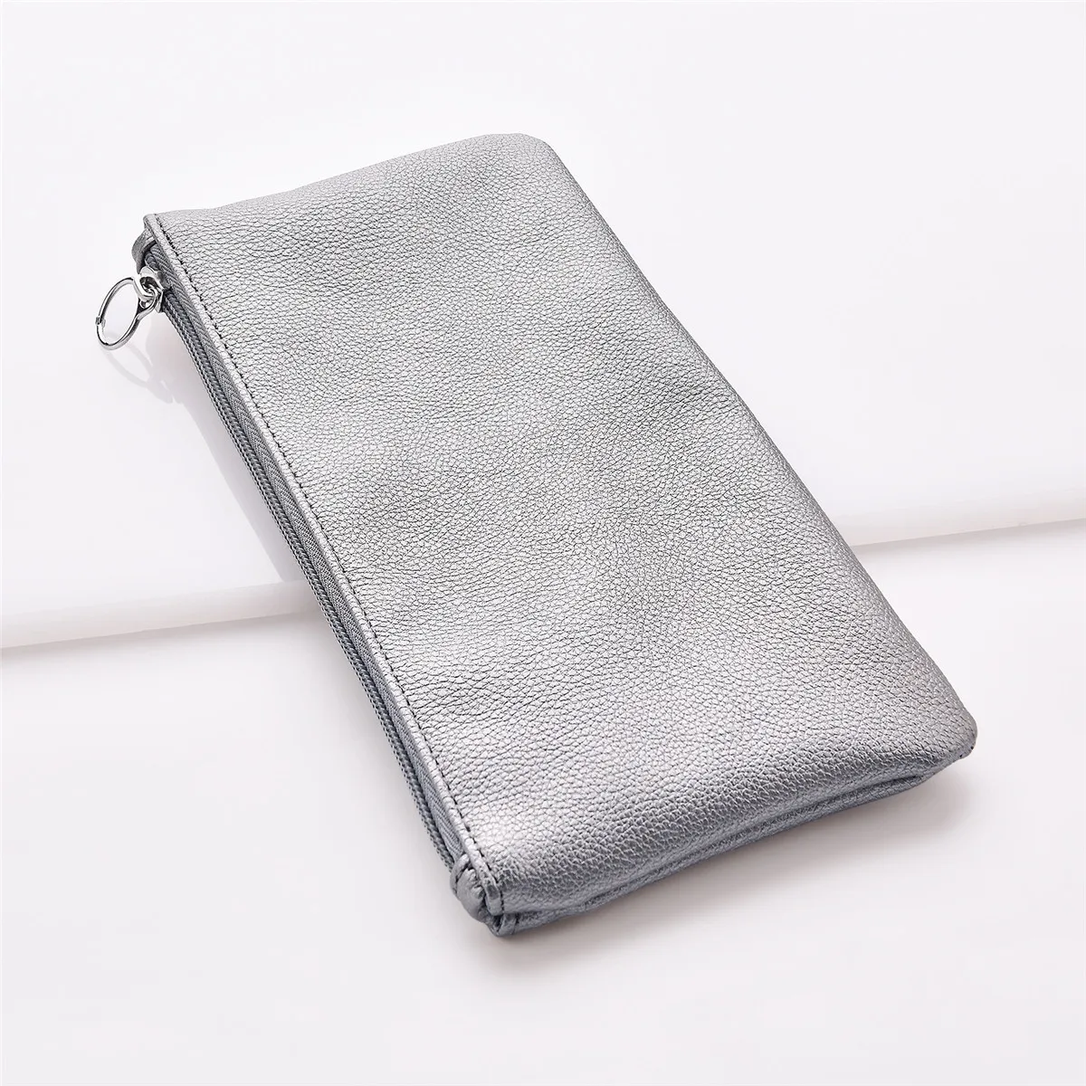 Solid Color PU Leather Purse Pencil Case with Zippered Cosmetic Bag Makeup Bag Coin Money Pouches for Women Travel Party