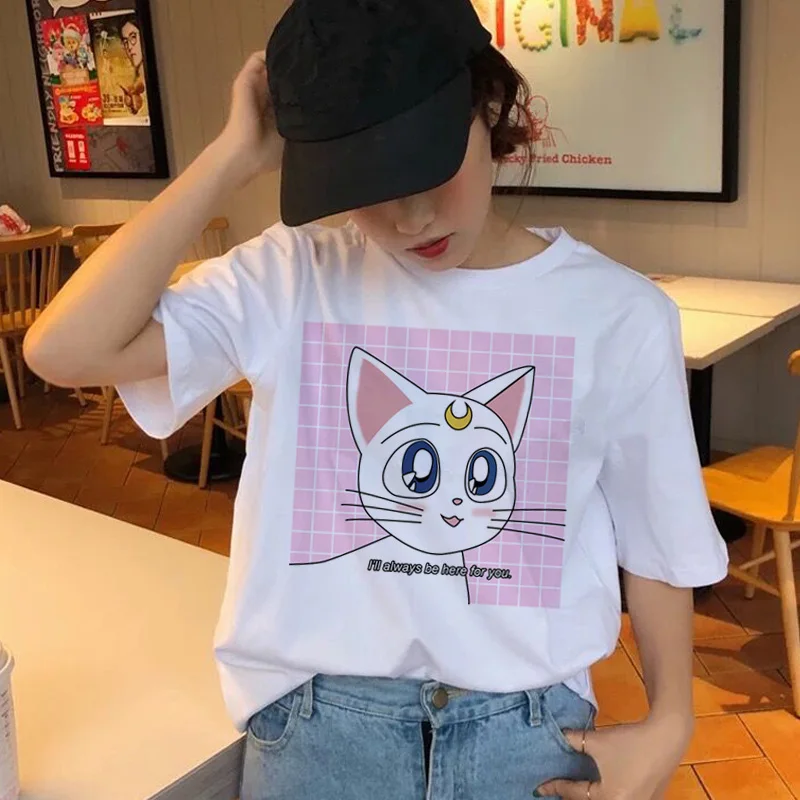 Сейлор Мун Футболка женская kawaii Модные женские футболки в стиле Харадзюку гранж эстетическое удовольствие Ulzzang футболка милый кот футболка с рисунком - Цвет: 2714