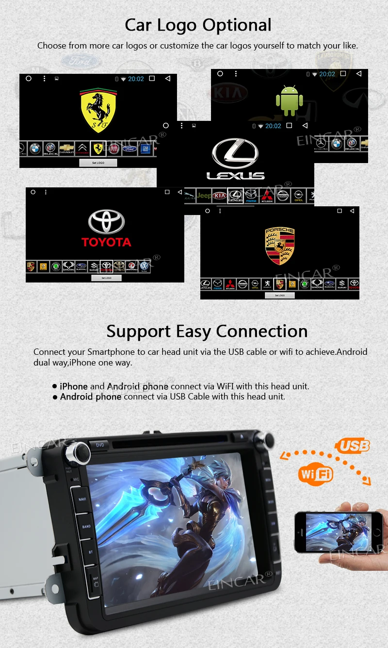 EinCar 8 ''Android 7 1 2 ГБ + 32 двойной 2Din стерео видео ресивер gps автомагнитолы DVD CD