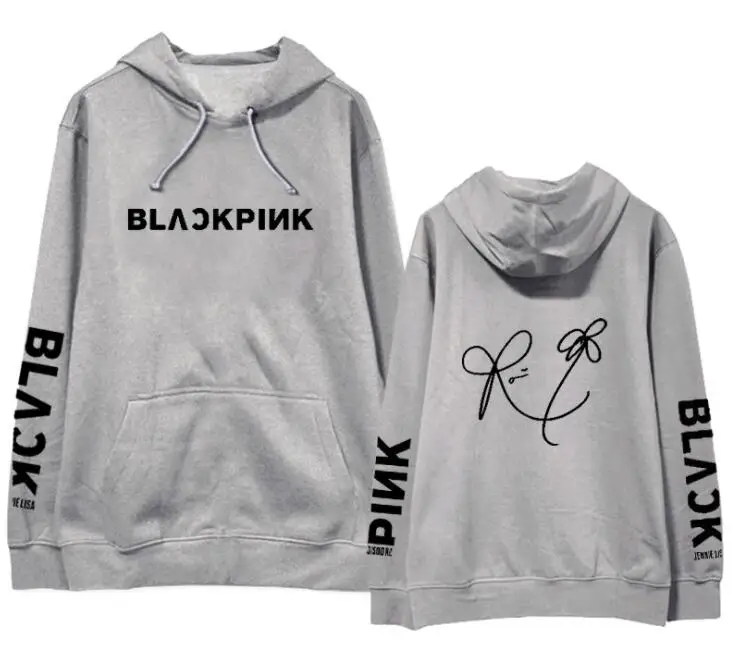fleece Новое поступление, kpop k-pop, черно-розовый пуловер с логотипом и подписью члена, толстовка унисекс, флисовая/тонкая черная, розовая толстовка - Цвет: fleece