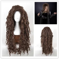 movie film character bellatrix lestrange cosplay wig long brown curly heat resistant synthetic hair costume wigs wig cap