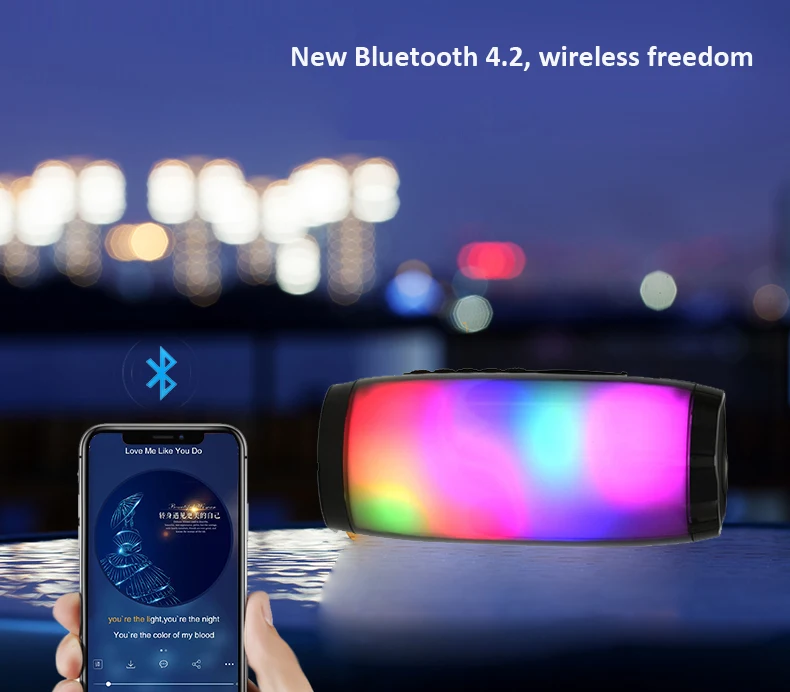 Колонка Портативная колонка bluetooth беспроводной Bluetooth динамик блютуз Колонка бум Box открытый бас TF FM радио со светодиодный подсветкой HIFI сабвуфер