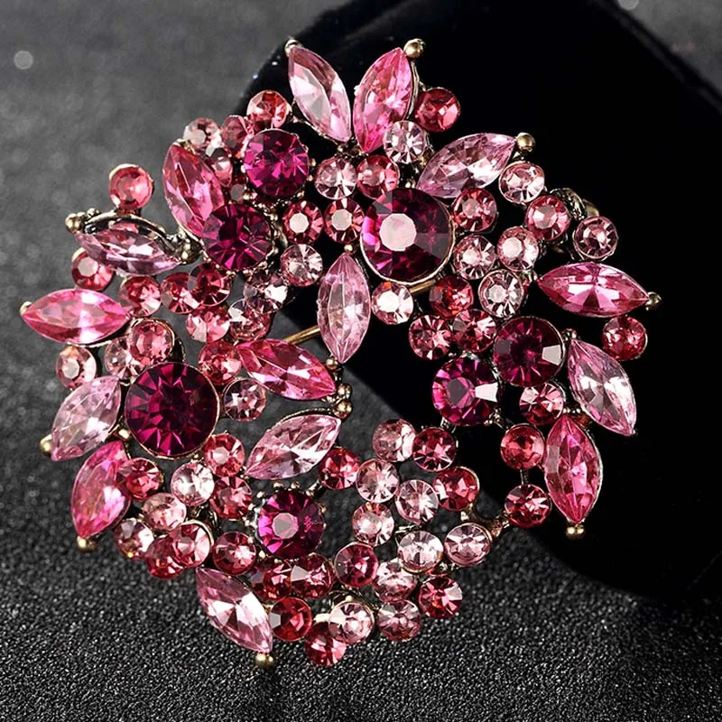 Pink Blucome Роскошная брендовая свадебная брошь в виде цветка на булавке для женщин идеальные Стразы хиджаб с кристаллами на булавке броши женские сумки аксессуары - Окраска металла: Pink