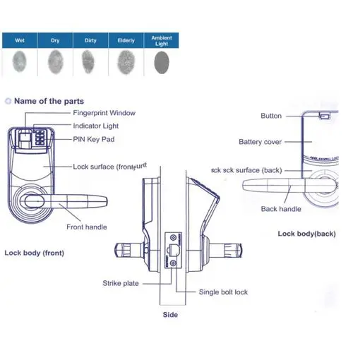 Дверной замок желтого цвета с идентификацией по отпечатку пальца паролем и