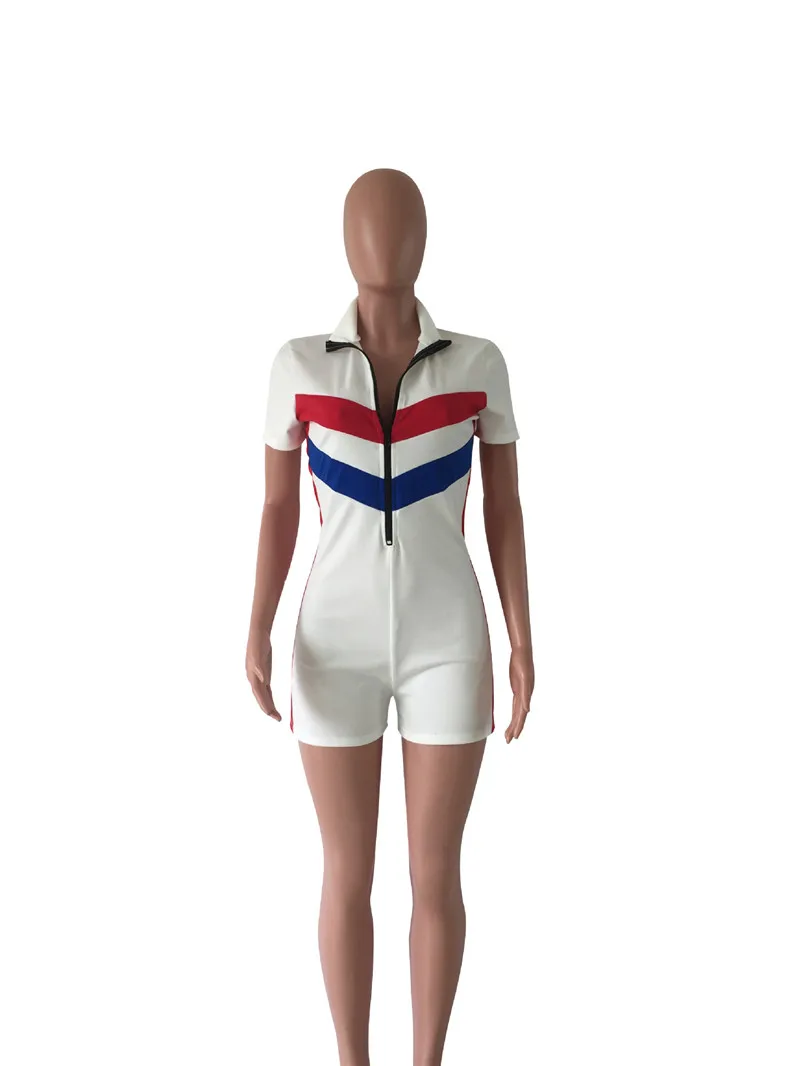 summer jumpsuit bodycon sexy bodysuit women red blue striped print short sleeve pants casual playsuits combinaison femme | Женская