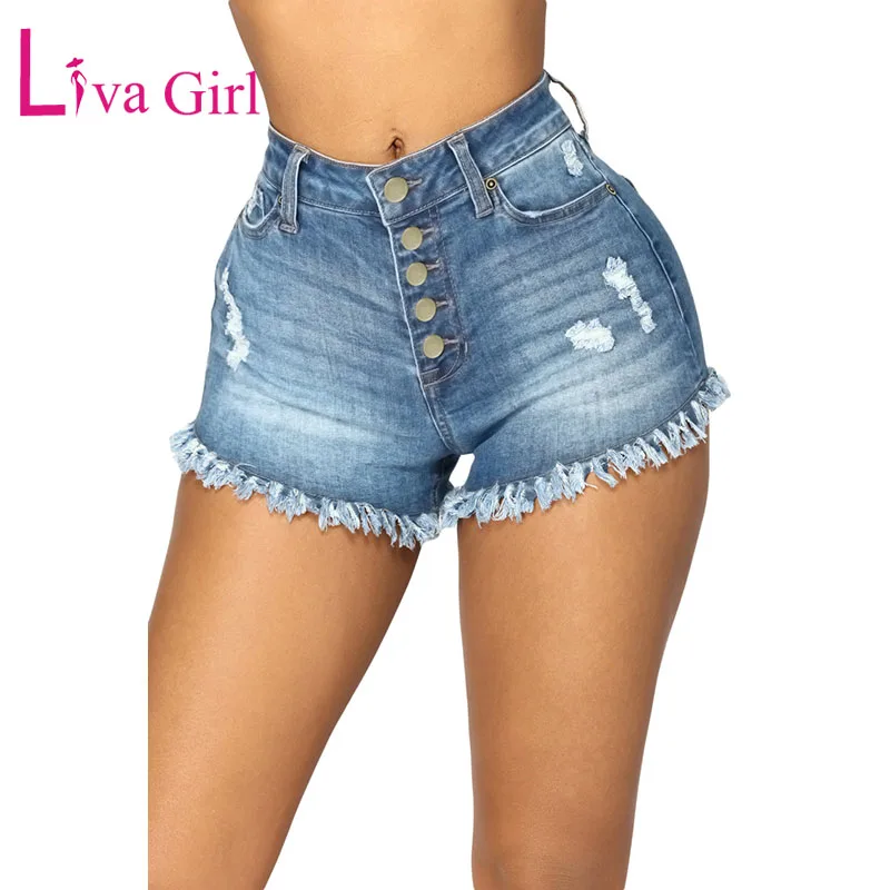 

LIVA GIRL Summer Close Fit High Waist Denim Shorts Women 2019 Fashion Hot Hole Short Jeans Sexy Tassel Black White Blue Bottoms