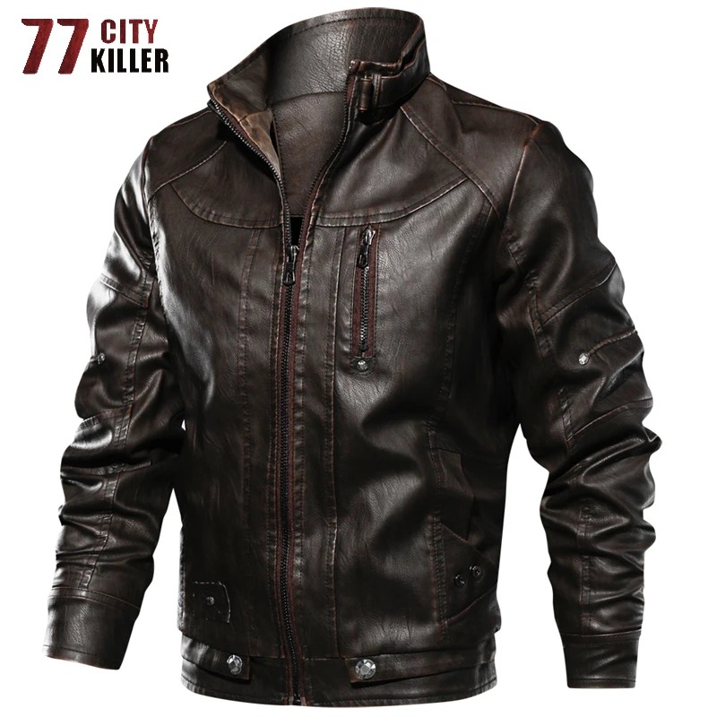 

77City Killer Motorcycle Leather Jacket Men Euro Size S-XXL Outwear Slim Fit PU Leather Coats Male jaqueta de couro Dropshipping