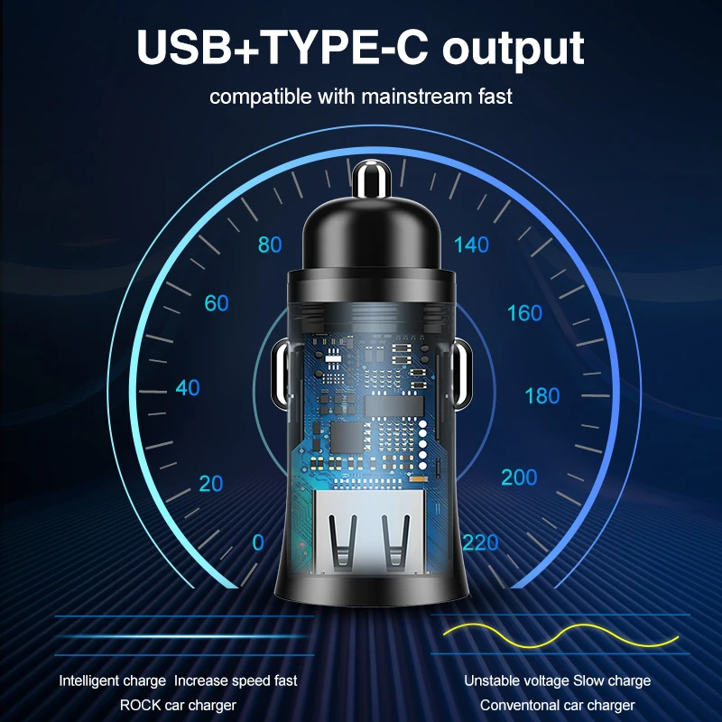 Автомобильное зарядное устройство ROCK Dual USB 32W Quick Charge 4 0 3 Для samsung huawei быстрое SCP 5A