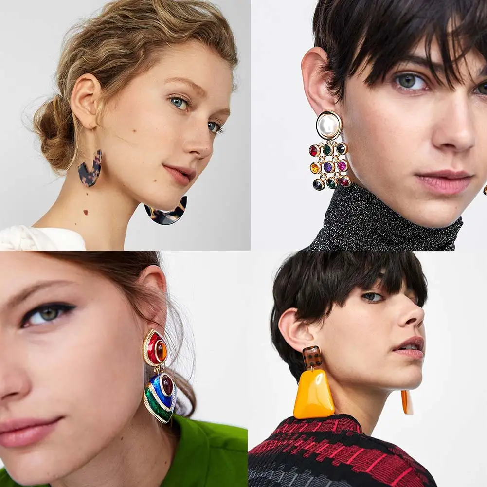 Flatfoosie мода ZA серьги из сплава в форме листка для женщин Свадебная вечеринка Jewelry Boho блестящие акриловые Висячие себе серьги Рождество