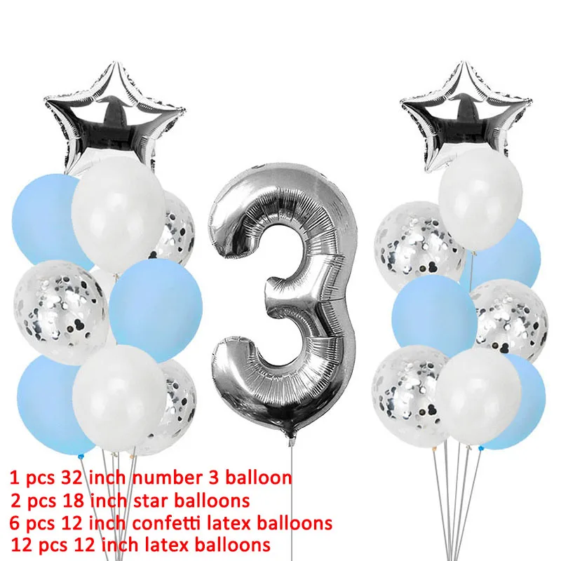 21pcs balloons set 3 года с днем рождения воздушные шары вечерние украшения 3rd я три баннер для мальчиков третий день рождения поставки - Цвет: 21pcs balloons set