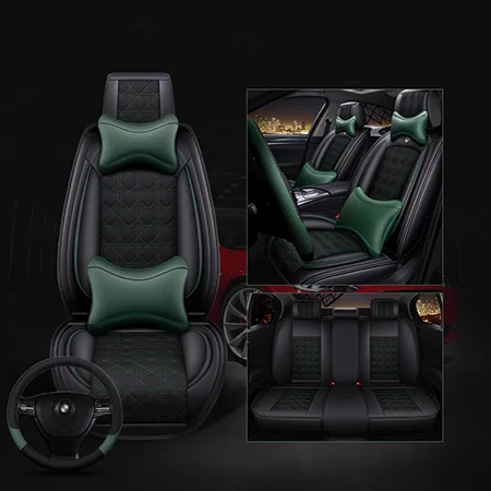 Green Deluxe Передние+ задние) Автомобильные Кожаные и льняные автомобильные чехлы для Kia soul cerato sportage optima RIO K3S KX5 KX3 sorento Ceed car - Название цвета: Green Deluxe