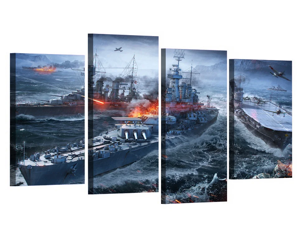 Акция высокое качество Настенная картина на холсте Wargaming warship HD печать 4 шт. Постер