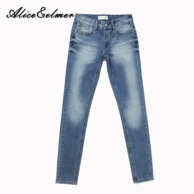 Узкие женские джинсы Alice & Elmer со средней посадкой для девочек эластичные брюки|women