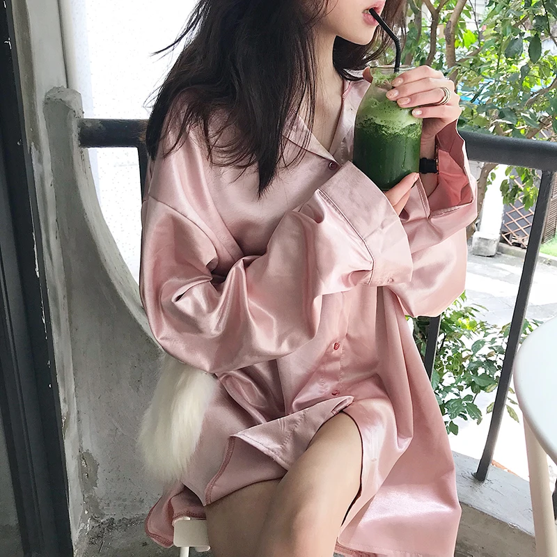 Lychee/однотонная женская длинная свободная блузка с отложным воротником и