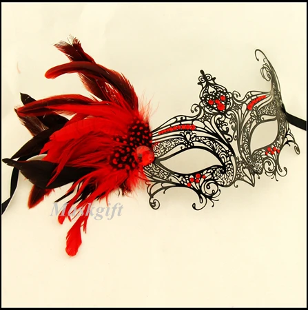 2016 новый дизайн маска с перьями для Хэллоуина черная и красная лазерная резка