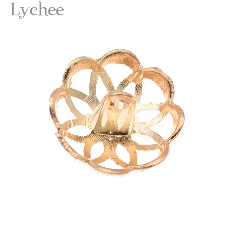 Lychee Life 5 шт. 15 мм/18 мм полые цветочные пуговицы золотого цвета металлические