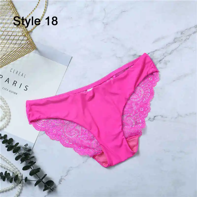 Style18 Rose Red Модные женские сексуальные кружевные трусики, бесшовное нижнее белье, трусы, леопардовые, ледяной шелк, для девочек, бикини, хлопок, промежность, прозрачное белье - Цвет: Style18 Rose Red