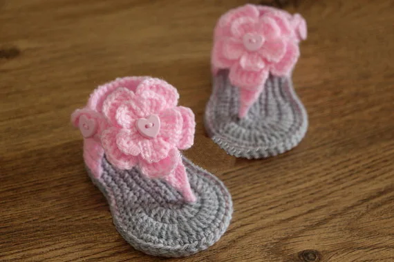 Вязаные крючком детские сандалии гладиаторские ботинки обувь серый розовый фото