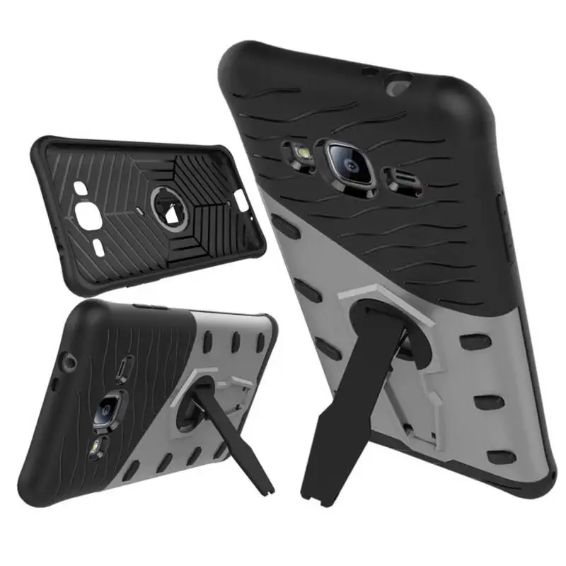 360 Rotating Silver Armor 2 in 1 PC and TPU Soft Gasbag Stand Back Case Cover For Samsung Galaxy J3 |