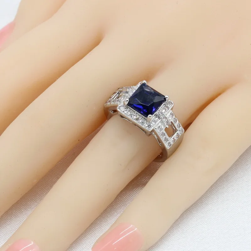 Серебряные Ювелирные наборы для женщин 2018 новейшее синее ожерелье с кристаллом
