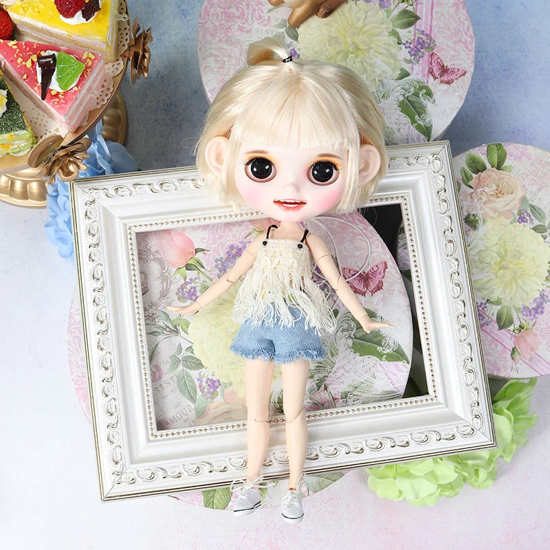 ICY blyth кукла матовое лицо белая кожа золото короткие прямые волосы костюм куклы с зубами губы брови 30 см DIY BJD SD подарок
