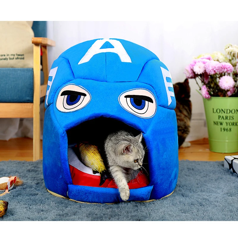 Кровать для собак Marvel, спальный дом для домашних животных, гнездо Капитана Америки, зимний теплый питомник для собак, кошек, Юрт, кошек, щенков, подушка, коврик для кошек D30