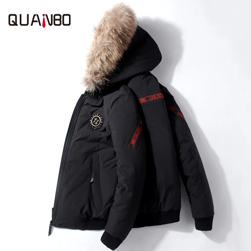 QUANBO новинка зимы 2019 теплый пуховик для мужчин 90% белый утиный пух модные короткие